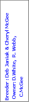 Text Box: Breeder : Deb Janiak & Cheryl McGee
 Owner: D.White,  R. Webb, 
   C.McGee